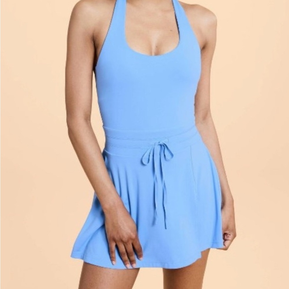 NWT Blogilates Target Game Set Match Cool Blue Medium Halter Active Slit Dress